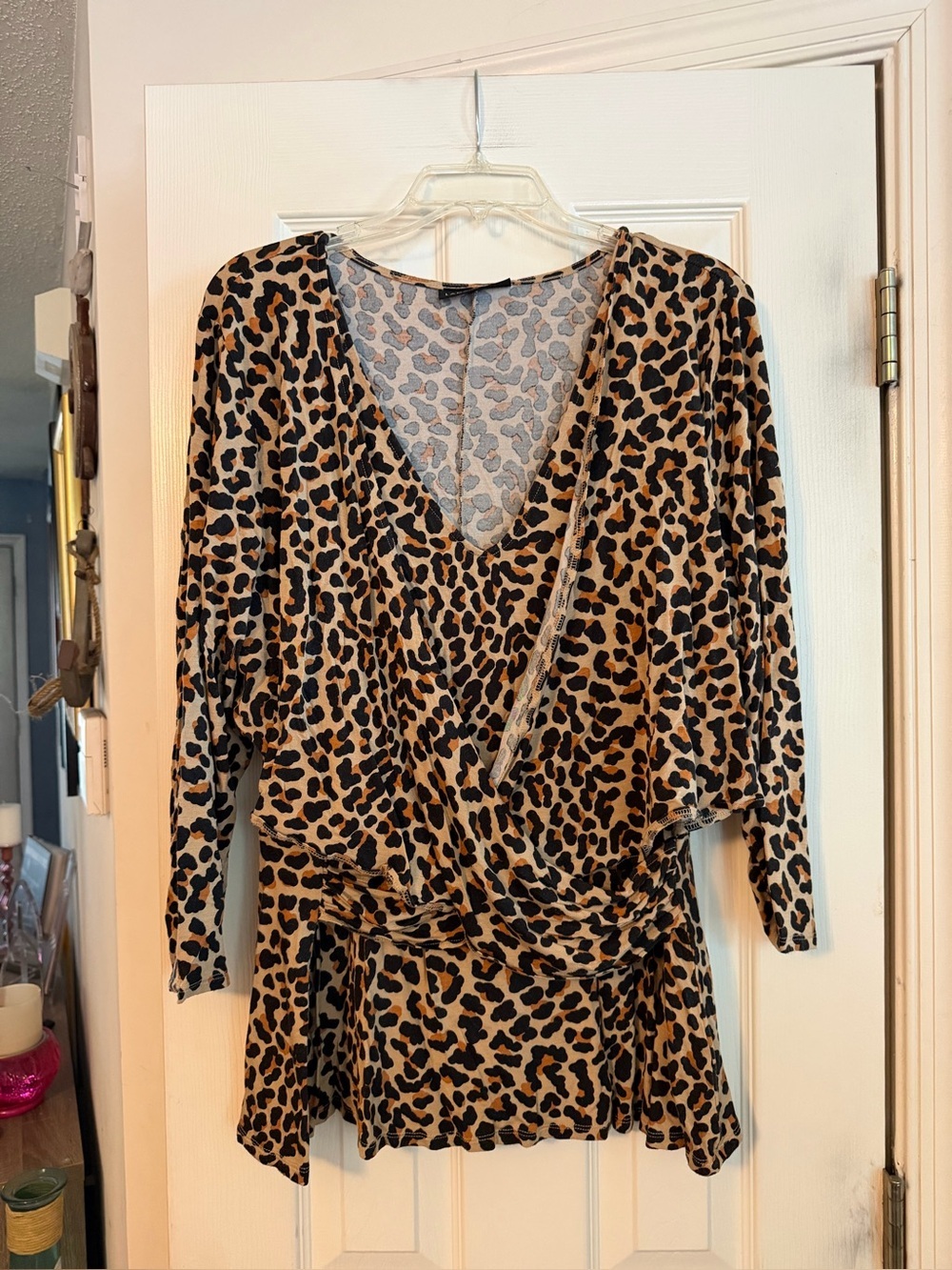 Lane Bryant Leopard Print Surplice Top - Tan and Black